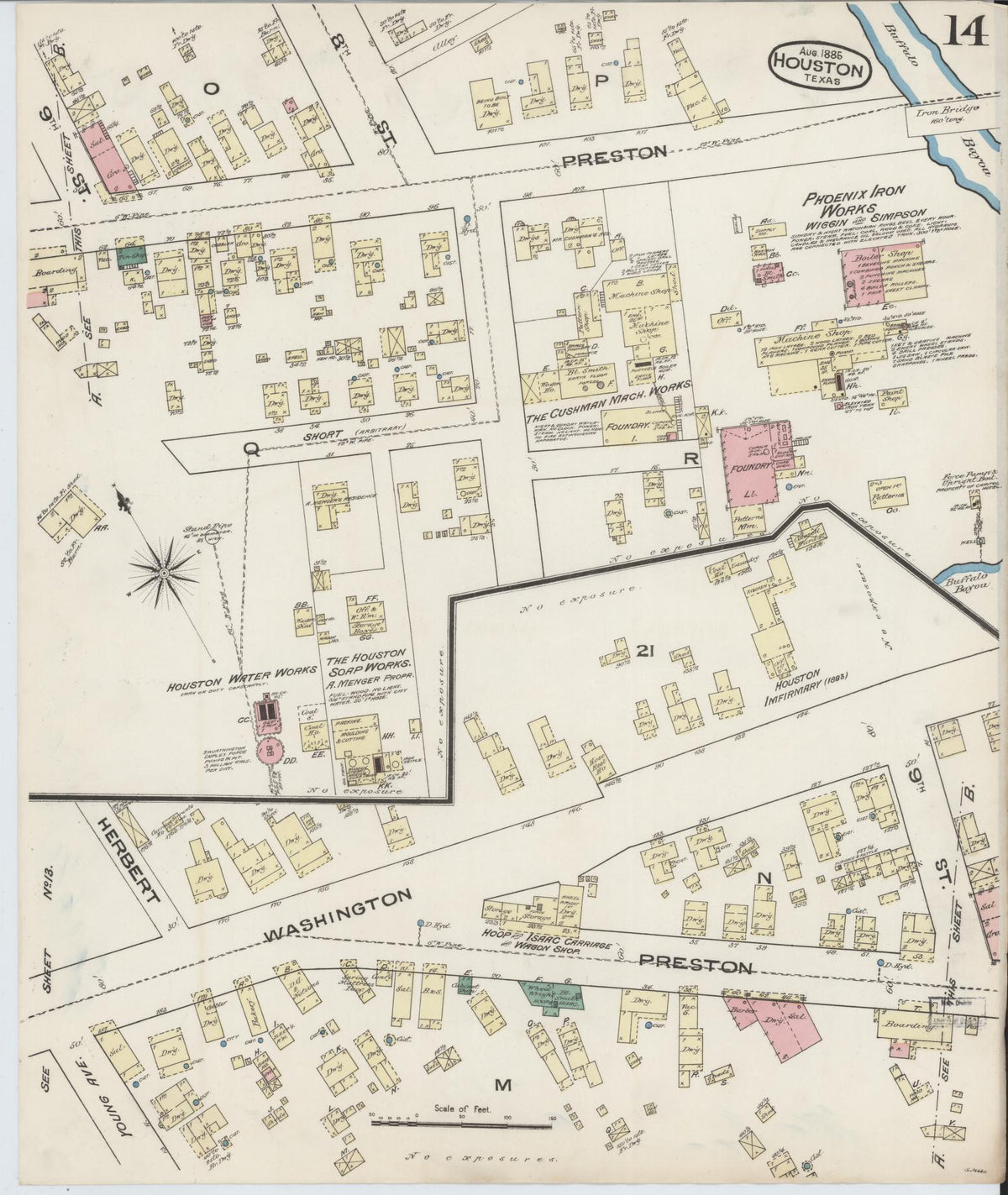 Sanborn Fire Insurance Map from Houston, Harris County, Texas (1885), Sheet #0014 - Complete Map Set gallery image, historic Sanborn map, vintage wall art, Texas Texas