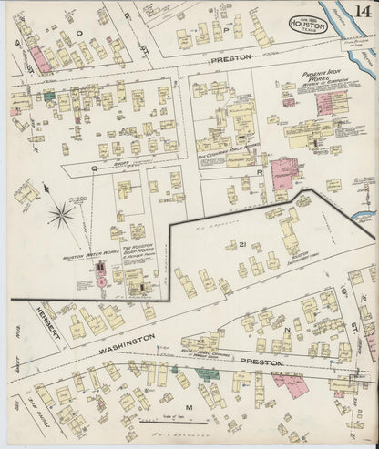 Sanborn Fire Insurance Map from Houston, Harris County, Texas (1885), Sheet #0014 - Complete Map Set gallery image, historic Sanborn map, vintage wall art, Texas Texas