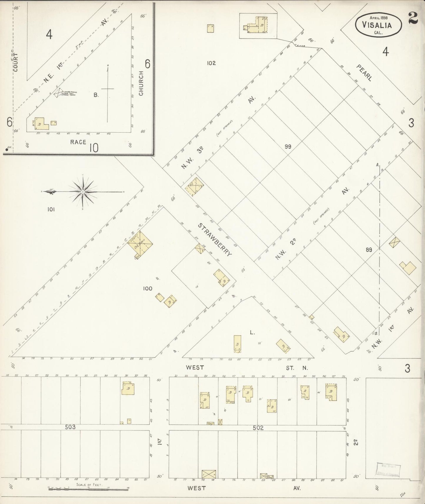 Sanborn Fire Insurance Map from Visalia, Tulare County, California (1898), Sheet #0002 - Complete Map Set gallery image, historic Sanborn map, vintage wall art, California California