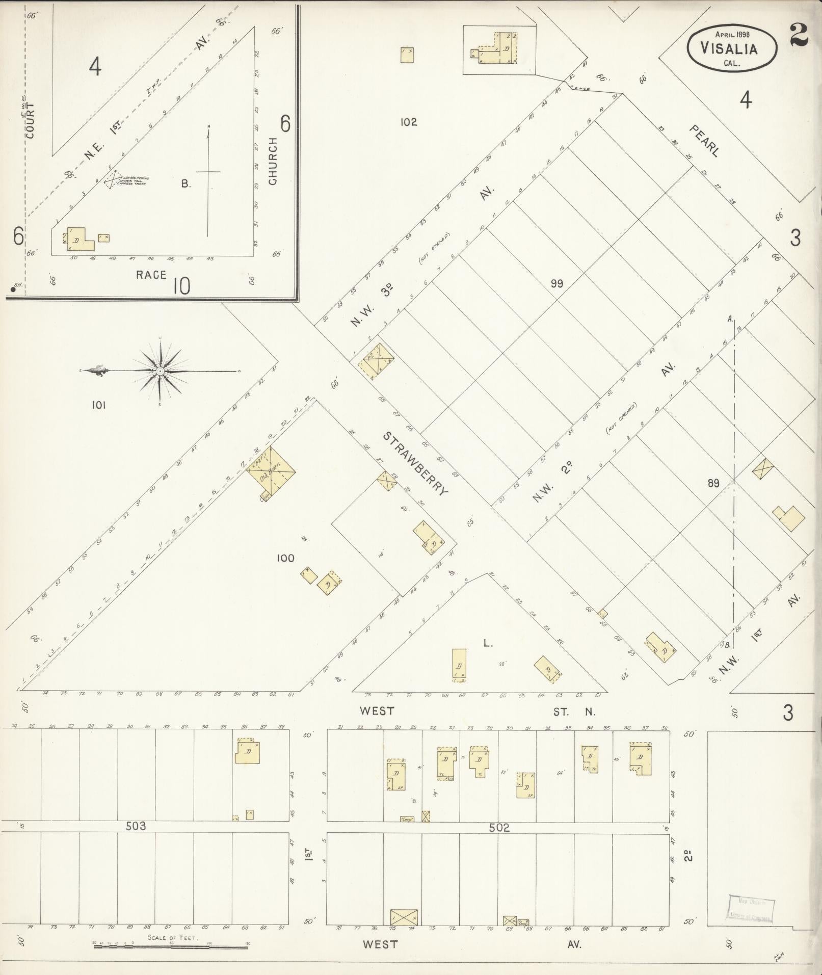 Sanborn Fire Insurance Map from Visalia, Tulare County, California (1898), Sheet #0002 - Complete Map Set gallery image, historic Sanborn map, vintage wall art, California California