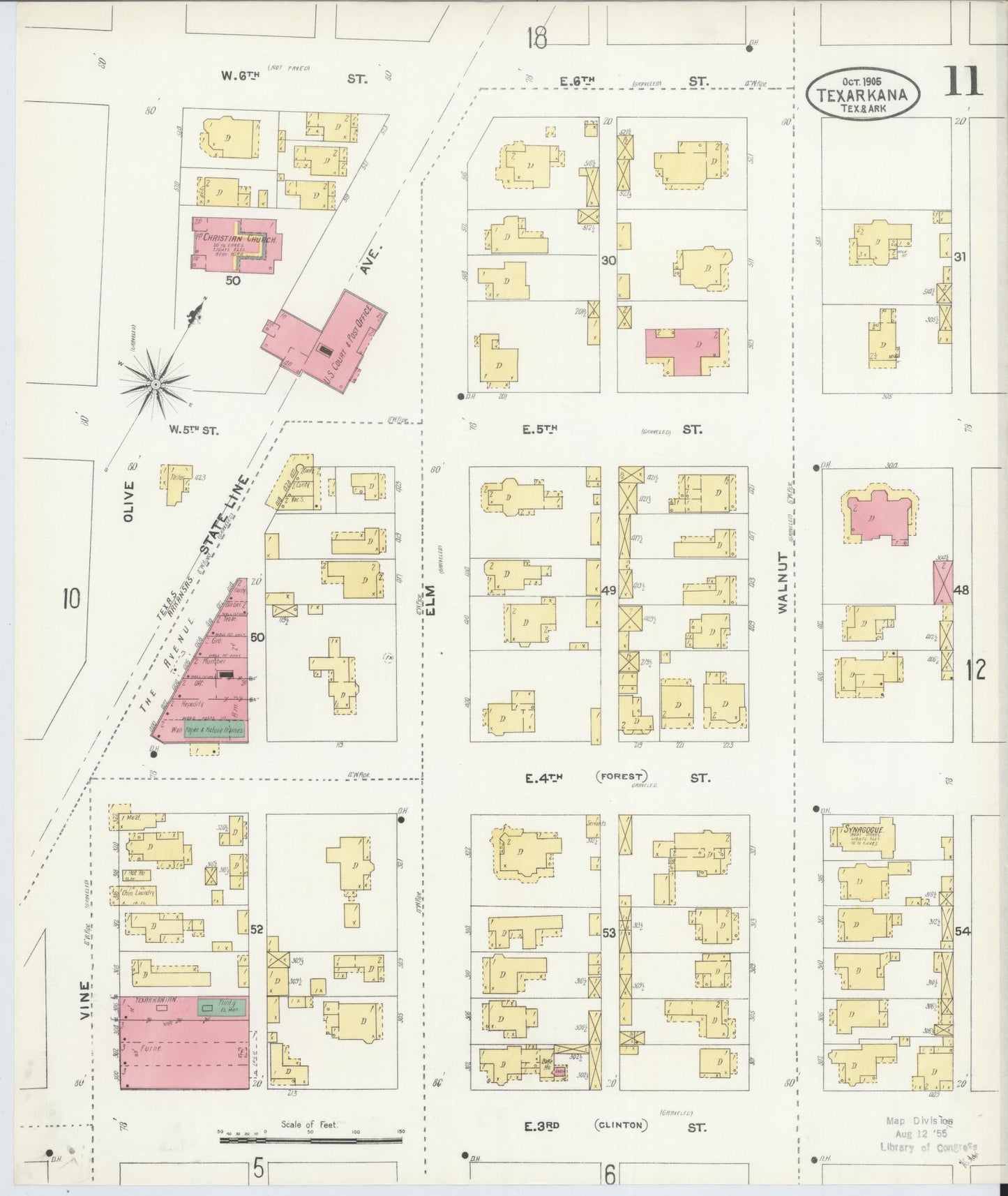 Sanborn Fire Insurance Map from Texarkana, Bowie County, Texas (1905), Sheet #0011 - Complete Map Set gallery image, historic Sanborn map, vintage wall art, Texas Texas