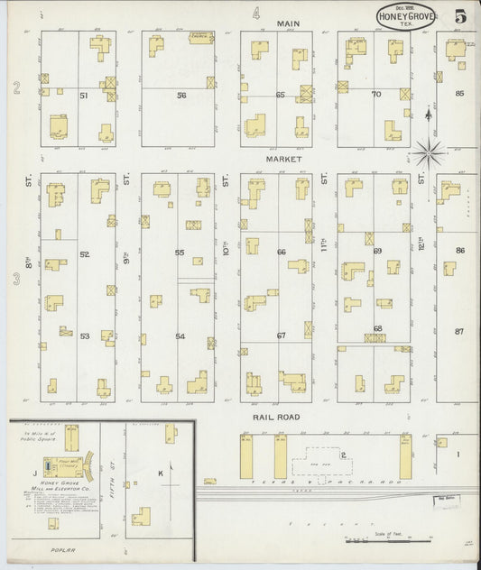 Sanborn Fire Insurance Map from Honey Grove, Fannin County, Texas (1892), Sheet #0005 - Historic Sanborn Fire Insurance Map Print, vintage old map wall art, antique decor, genealogy gift, Texas Texas map