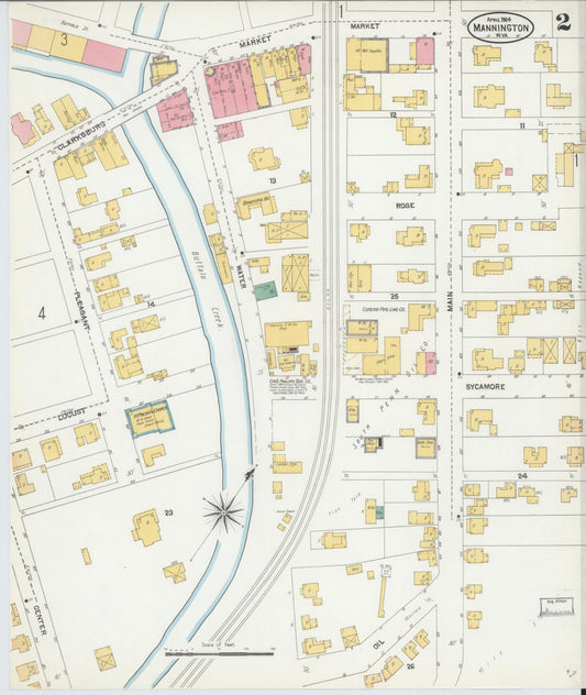 Sanborn Fire Insurance Map from Mannington, Marion County, West Virginia (1904), Sheet #0002 - Historic Sanborn Fire Insurance Map Print, vintage old map wall art, antique decor, genealogy gift, West Virginia West Virginia map