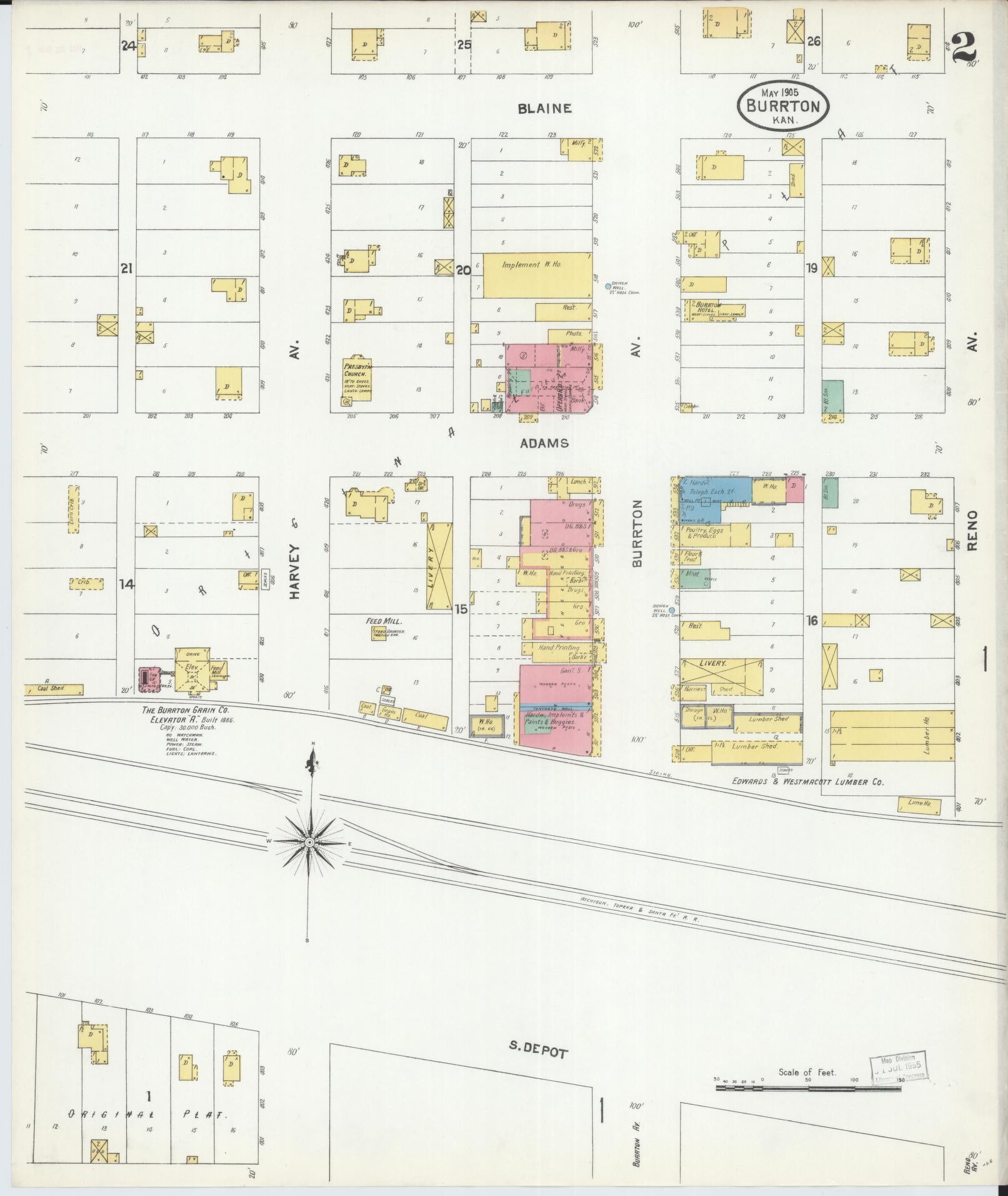 Sanborn Fire Insurance Map from Burrton, Harvey County, Kansas (1905), Sheet #0002 - Complete Map Set gallery image, historic Sanborn map, vintage wall art, Kansas Kansas