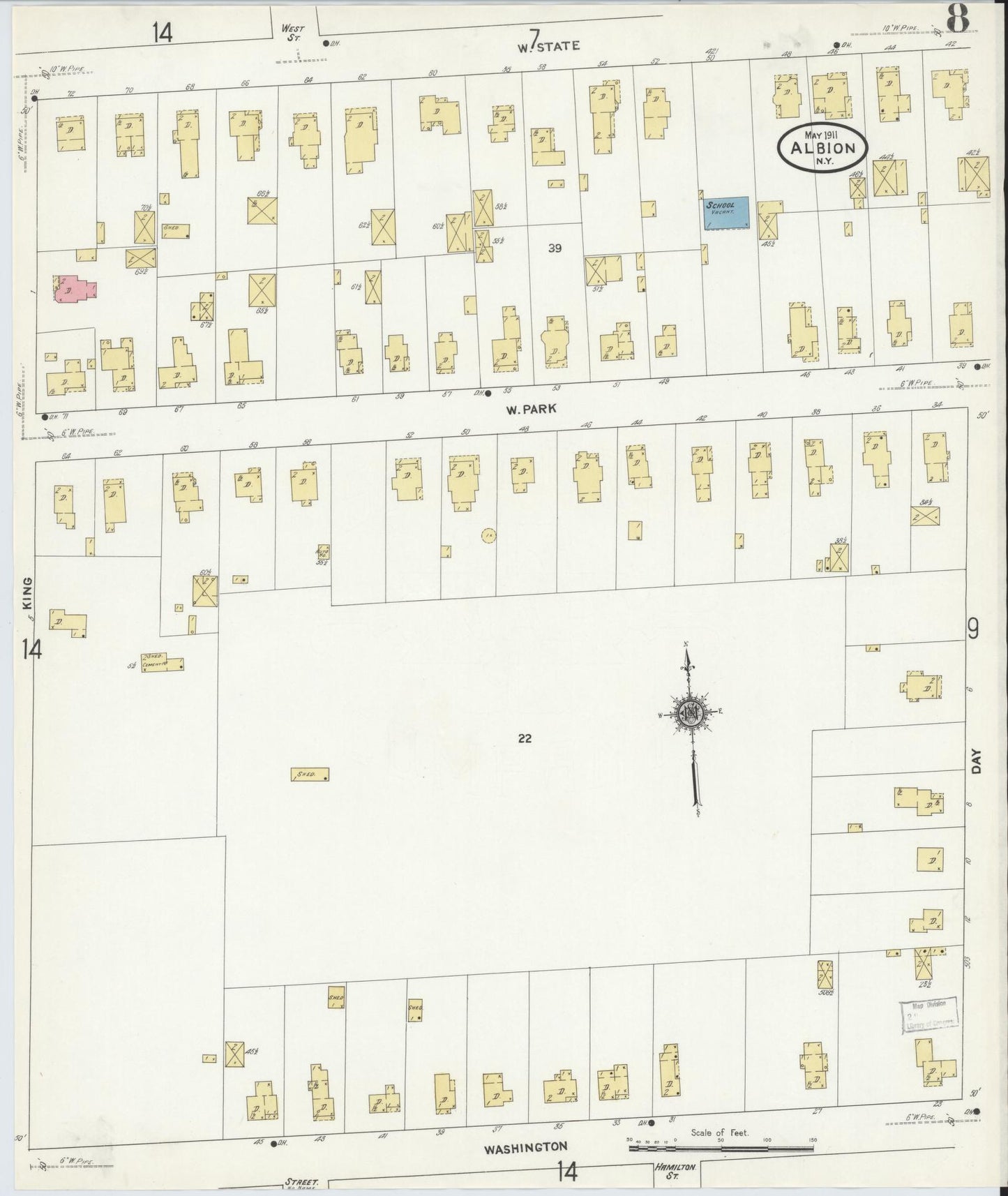 Sanborn Fire Insurance Map from Albion, Orleans County, New York (1911), Sheet #0008 - Complete Map Set gallery image, historic Sanborn map, vintage wall art, New York New York