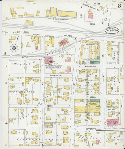 Sanborn Fire Insurance Map from Charleston, Coles County, Illinois (1902), Sheet #0003 - Complete Map Set gallery image, historic Sanborn map, vintage wall art, Illinois Illinois