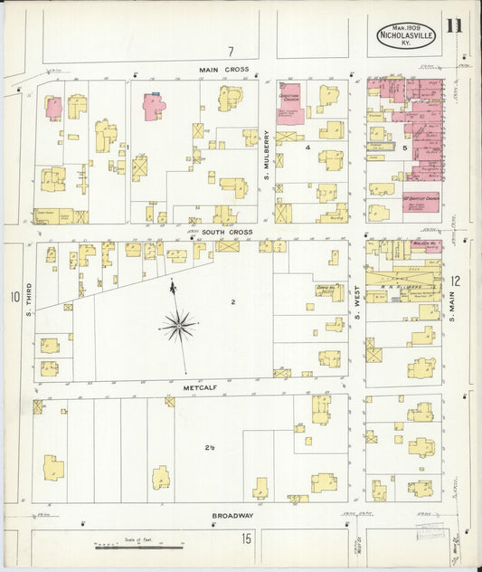 Sanborn Fire Insurance Map from Nicholasville, Jessamine County, Kentucky (1909), Sheet #0011 - Historic Sanborn Fire Insurance Map Print, vintage old map wall art, antique decor, genealogy gift, Kentucky Kentucky map