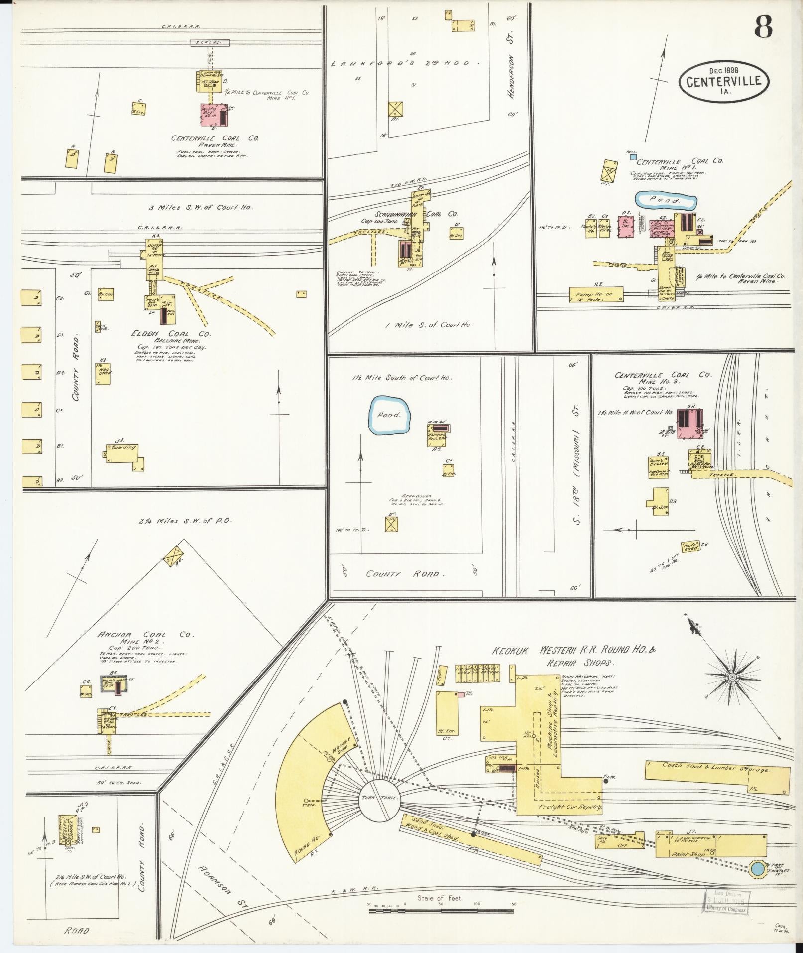 Sanborn Fire Insurance Map from Centerville, Appanoose County, Iowa (1898), Sheet #0008 - Historic Sanborn Fire Insurance Map Print, vintage old map wall art