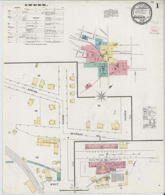 Sanborn Fire Insurance Map from Goshen, Orange County, New York (1894), Sheet #0001 - Complete Map Set gallery image, historic Sanborn map, vintage wall art, New York New York