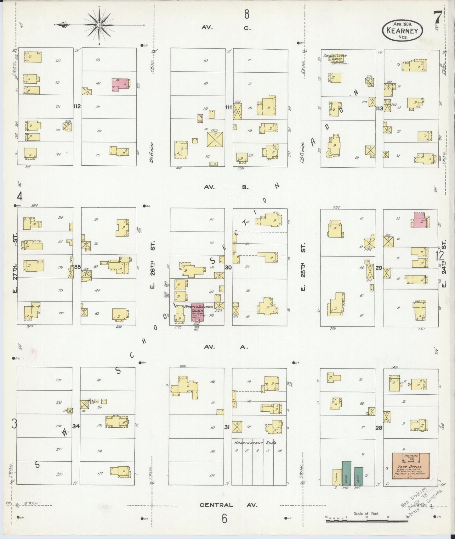 Sanborn Fire Insurance Map from Kearney, Buffalo County, Nebraska (1909), Sheet #0007 - Complete Map Set gallery image, historic Sanborn map, vintage wall art, Nebraska Nebraska