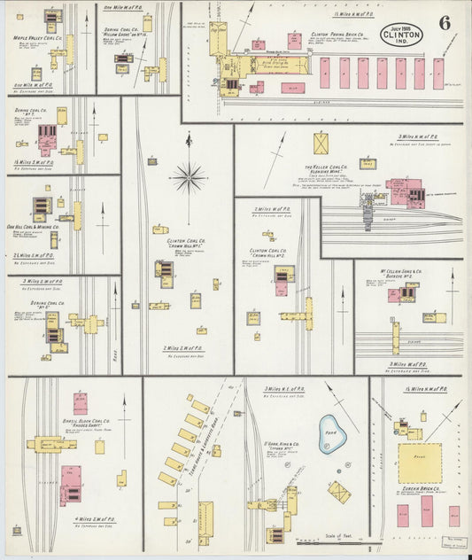 Sanborn Fire Insurance Map from Clinton, Vermillion County, Indiana (1905), Sheet #0006 - Historic Sanborn Fire Insurance Map Print, vintage old map wall art, antique decor, genealogy gift, Indiana Indiana map