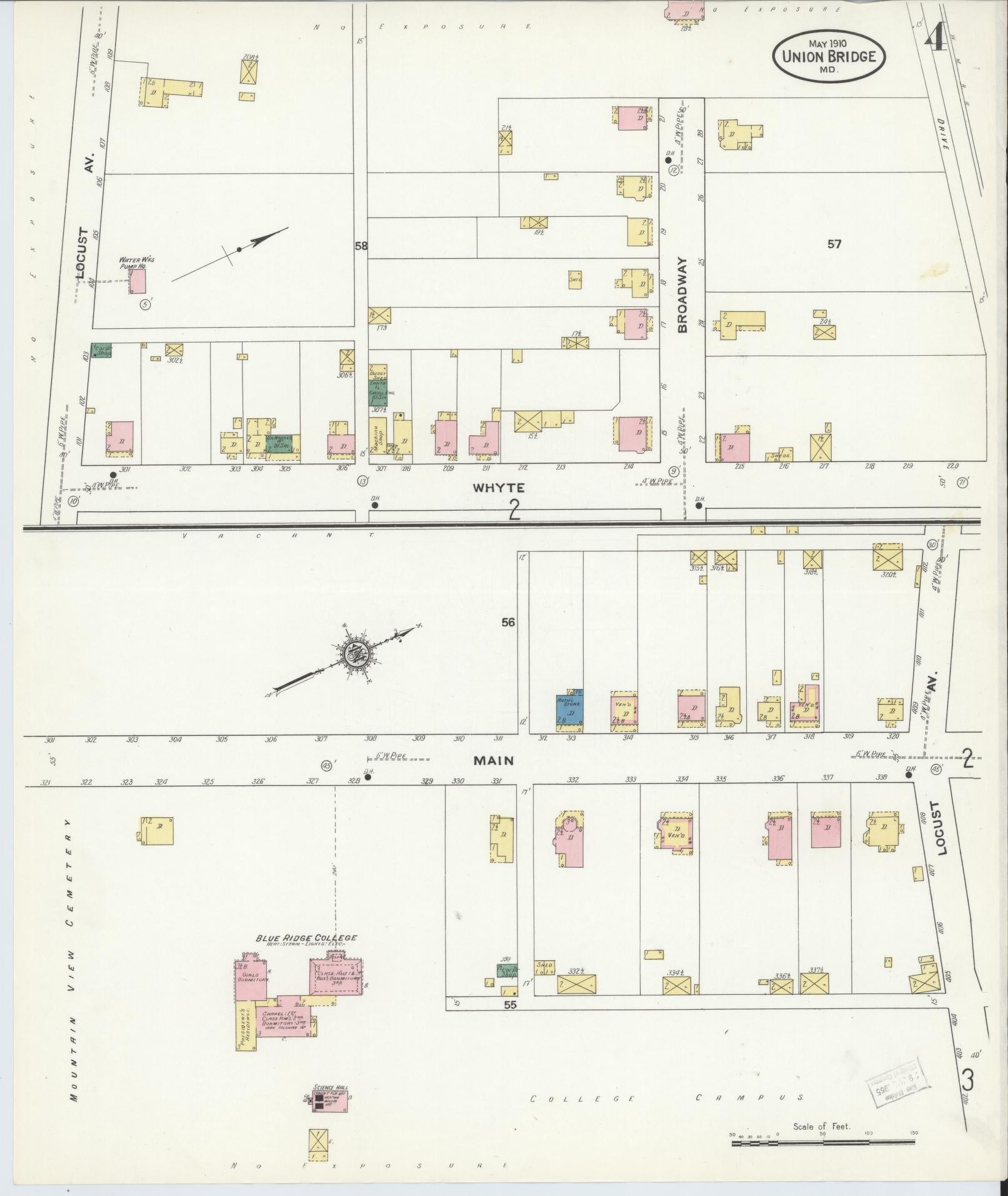 Sanborn Fire Insurance Map from Union Bridge, Carroll County, Maryland (1910), Sheet #0004 - Complete Map Set gallery image, historic Sanborn map, vintage wall art, Maryland Maryland