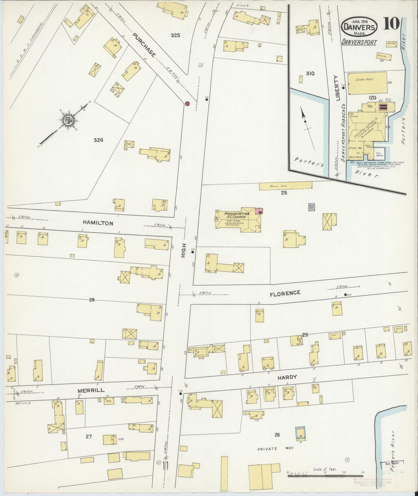 Sanborn Fire Insurance Map from Danvers, Essex County, Massachusetts (1916), Sheet #0010 - Complete Map Set gallery image, historic Sanborn map, vintage wall art, Massachusetts Massachusetts