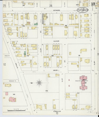 Sanborn Fire Insurance Map from Portsmouth, Scioto County, Ohio (1897), Sheet #0013 - Historic Sanborn Fire Insurance Map Print, vintage old map wall art, antique decor, genealogy gift, Ohio Ohio map
