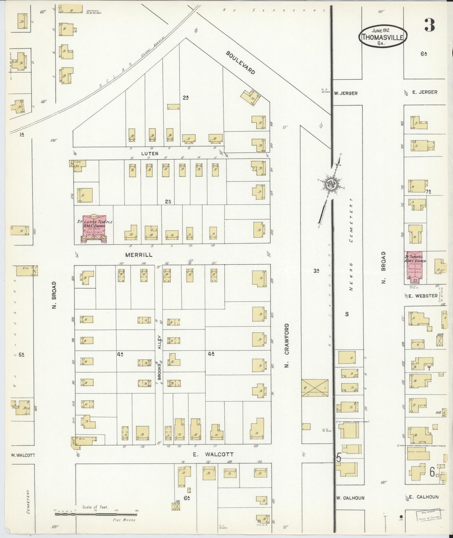 Sanborn Fire Insurance Map from Thomasville, Thomas County, Georgia (1912), Sheet #0003 - Historic Sanborn Fire Insurance Map Print, vintage old map wall art, antique decor, genealogy gift, Georgia Georgia map