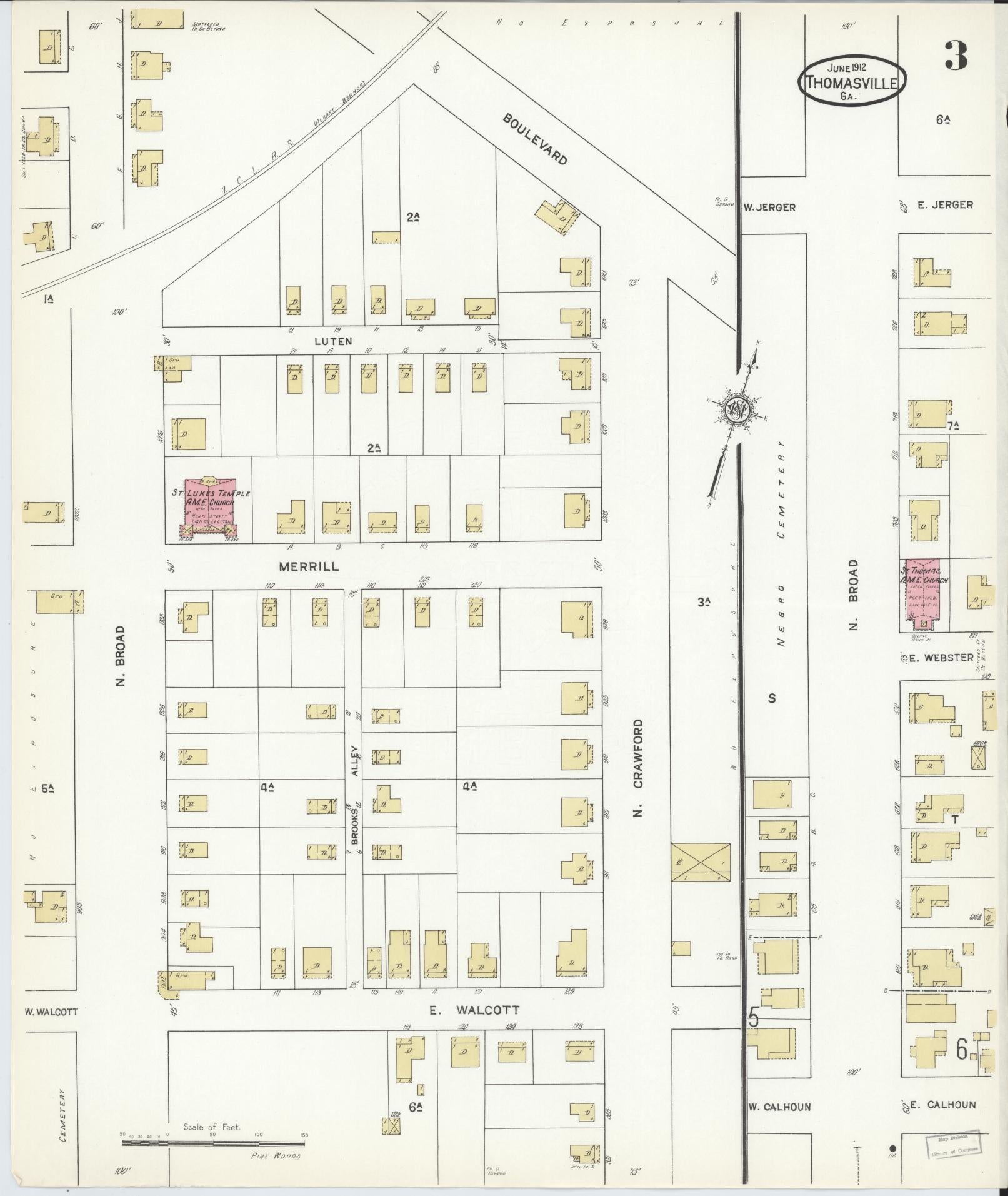 Sanborn Fire Insurance Map from Thomasville, Thomas County, Georgia (1912), Sheet #0003 - Historic Sanborn Fire Insurance Map Print, vintage old map wall art, antique decor, genealogy gift, Georgia Georgia map