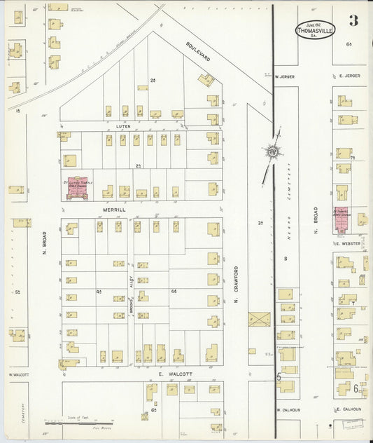 Sanborn Fire Insurance Map from Thomasville, Thomas County, Georgia (1912), Sheet #0003 - Historic Sanborn Fire Insurance Map Print, vintage old map wall art, antique decor, genealogy gift, Georgia Georgia map