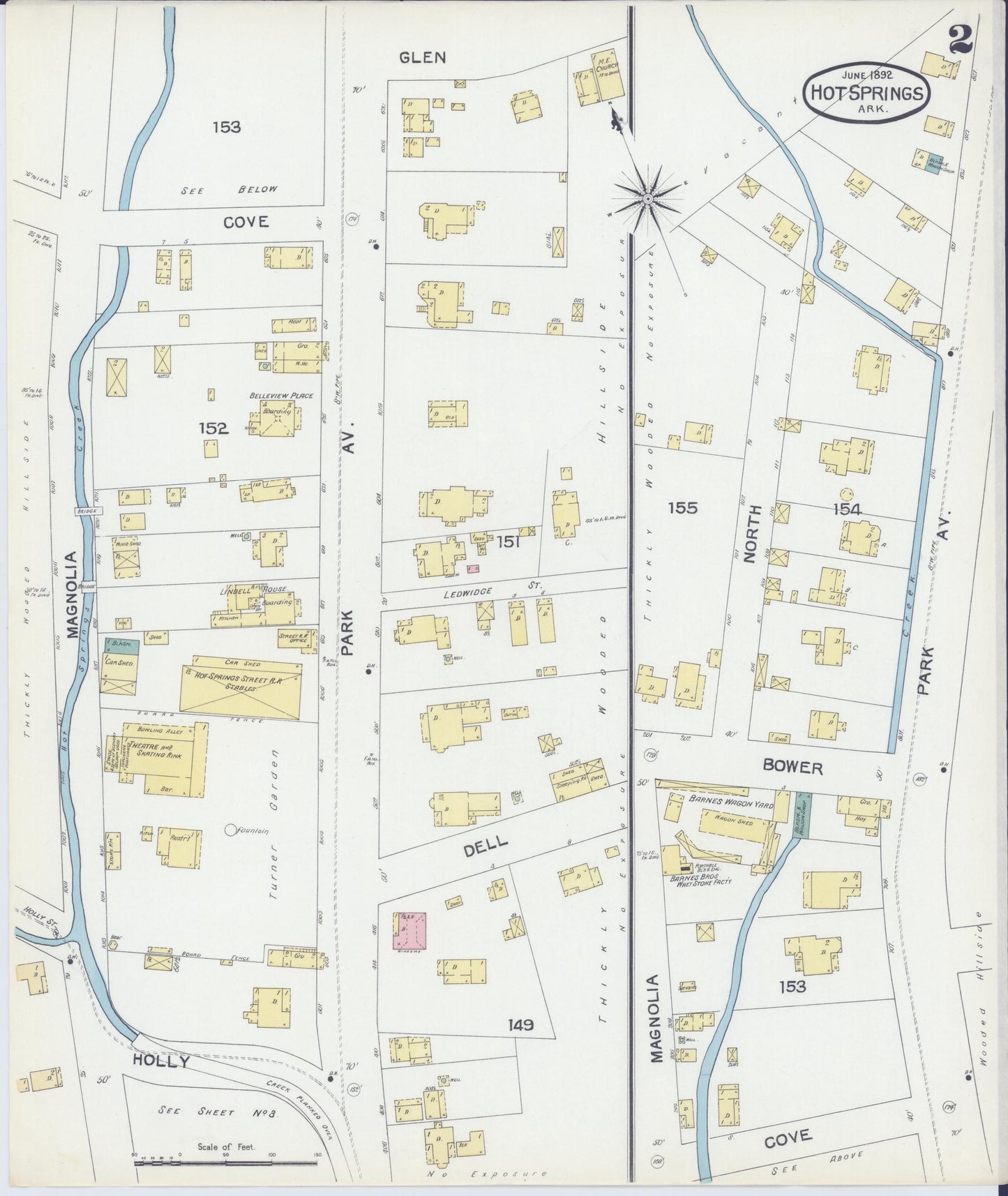 Sanborn Fire Insurance Map from Hot Springs, Garland County, Arkansas (1892), Sheet #0002 - Complete Map Set gallery image, historic Sanborn map, vintage wall art, Arkansas Arkansas