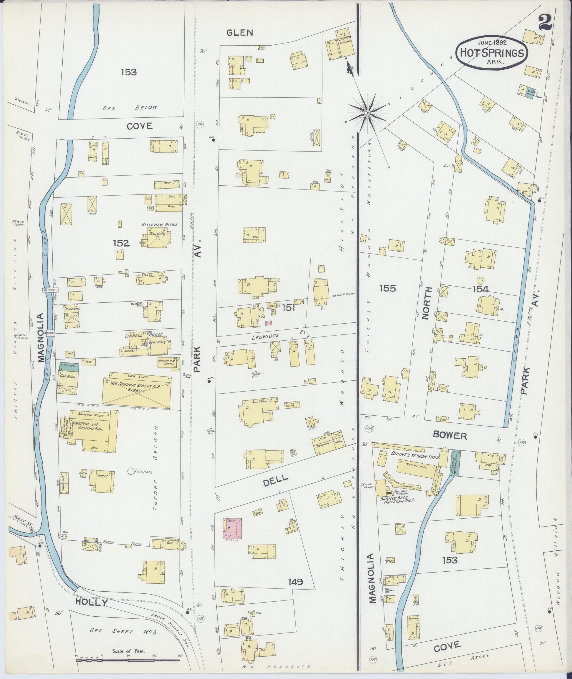 Sanborn Fire Insurance Map from Hot Springs, Garland County, Arkansas (1892), Sheet #0002 - Complete Map Set gallery image, historic Sanborn map, vintage wall art, Arkansas Arkansas
