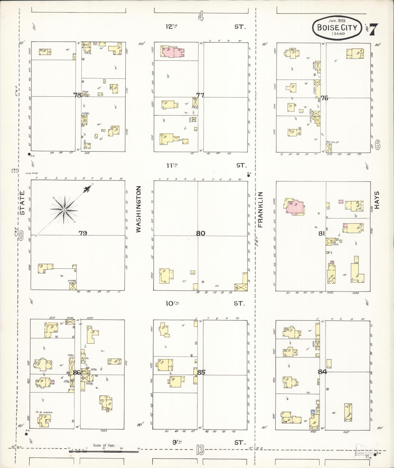 Sanborn Fire Insurance Map from Boise, Ada County, Idaho (1893), Sheet #0007 - Historic Sanborn Fire Insurance Map Print, vintage old map wall art, antique decor, genealogy gift, Idaho Idaho map
