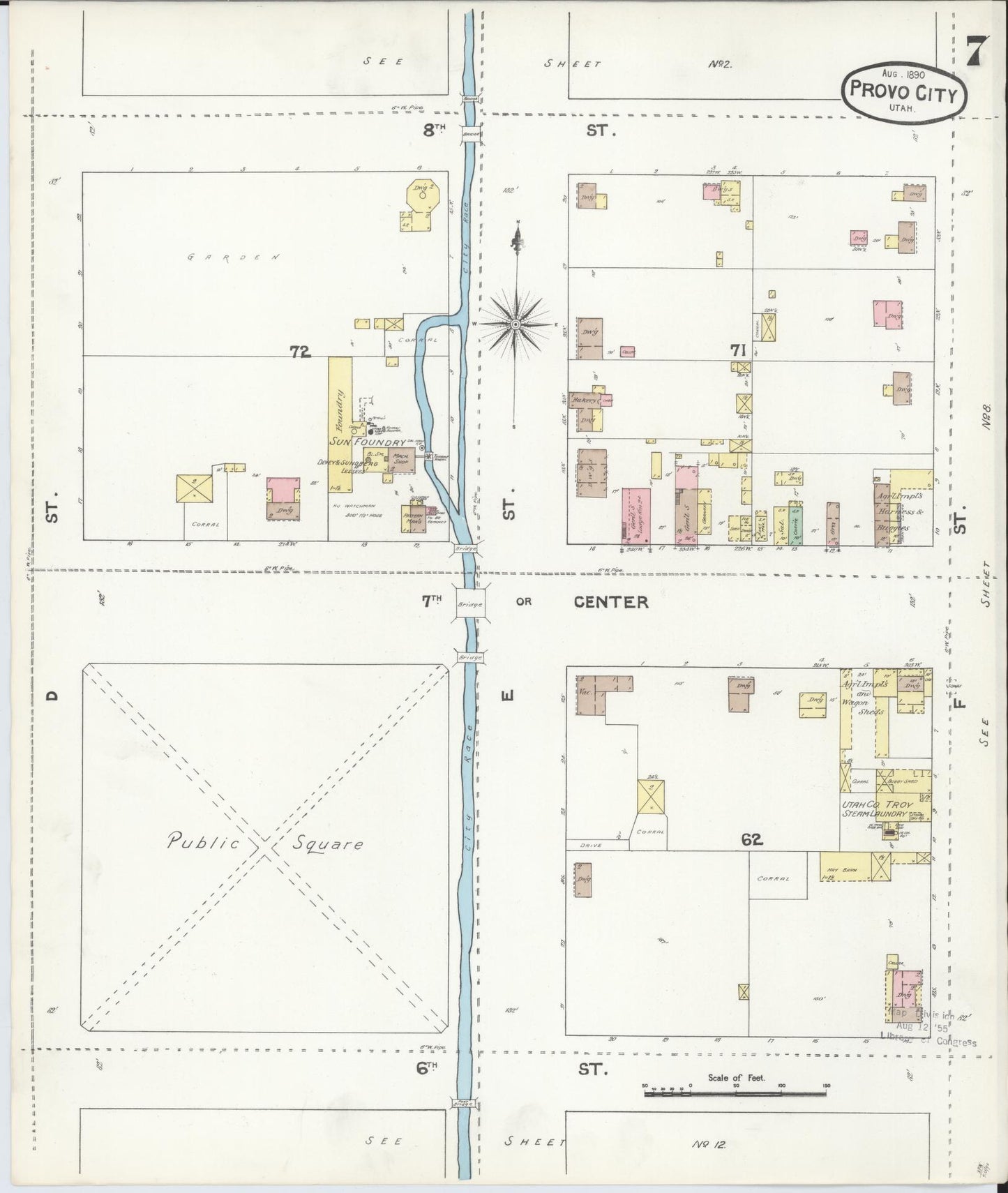 Sanborn Fire Insurance Map from Provo, Utah County, Utah (1890), Sheet #0007 - Complete Map Set gallery image, historic Sanborn map, vintage wall art, Provo Utah
