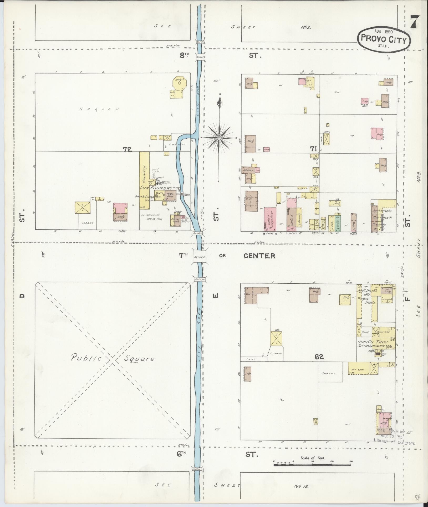 Sanborn Fire Insurance Map from Provo, Utah County, Utah (1890), Sheet #0007 - Complete Map Set gallery image, historic Sanborn map, vintage wall art, Provo Utah