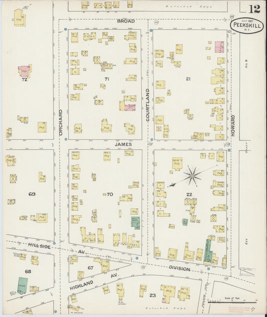 Sanborn Fire Insurance Map from Peekskill, Westchester County, New York (1887), Sheet #0012 - Historic Sanborn Fire Insurance Map Print, vintage old map wall art, antique decor, genealogy gift, New York New York map