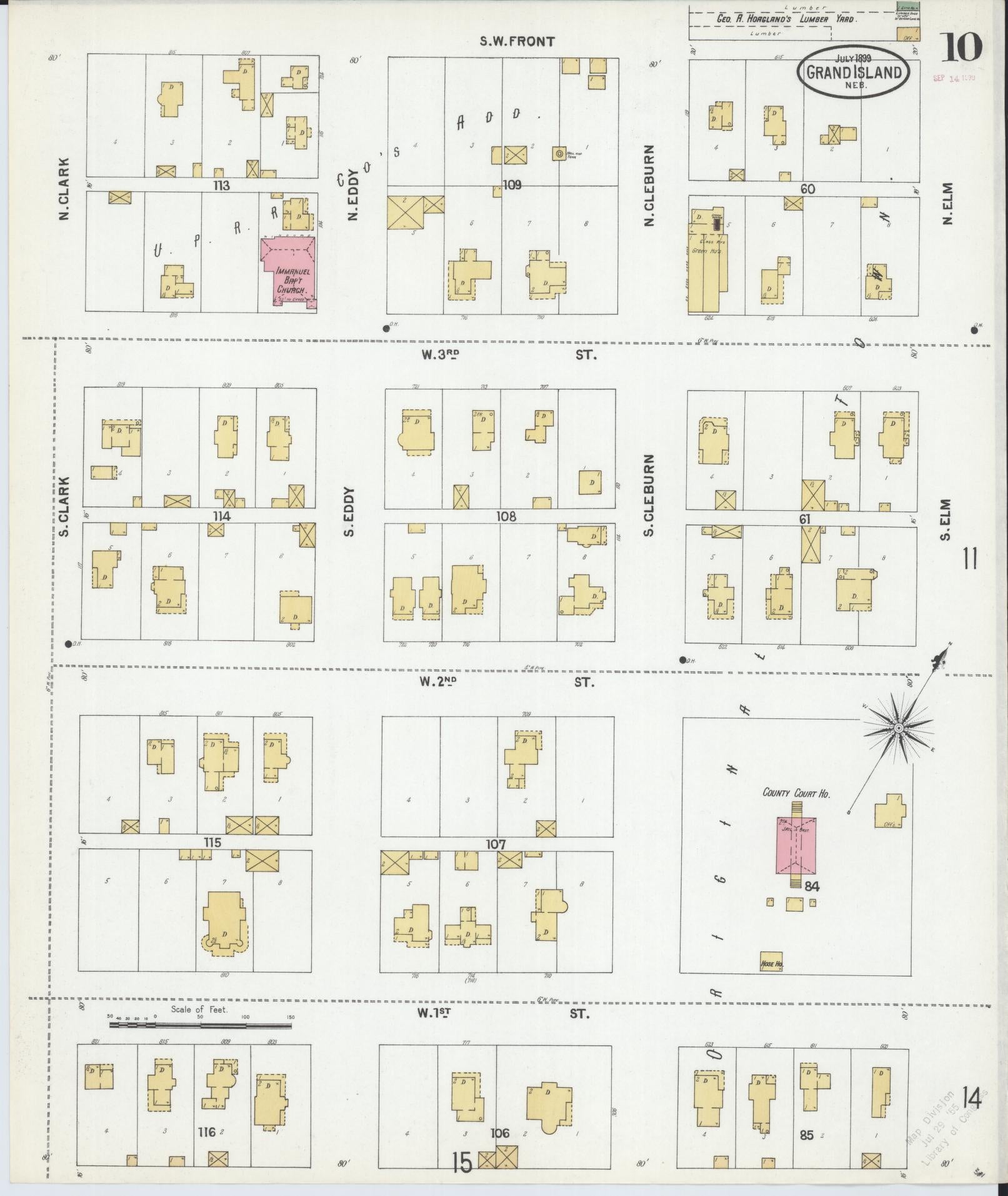 Sanborn Fire Insurance Map from Grand Island, Hall County, Nebraska (1899), Sheet #0010 - Historic Sanborn Fire Insurance Map Print, vintage old map wall art, antique decor, genealogy gift, Nebraska Nebraska map