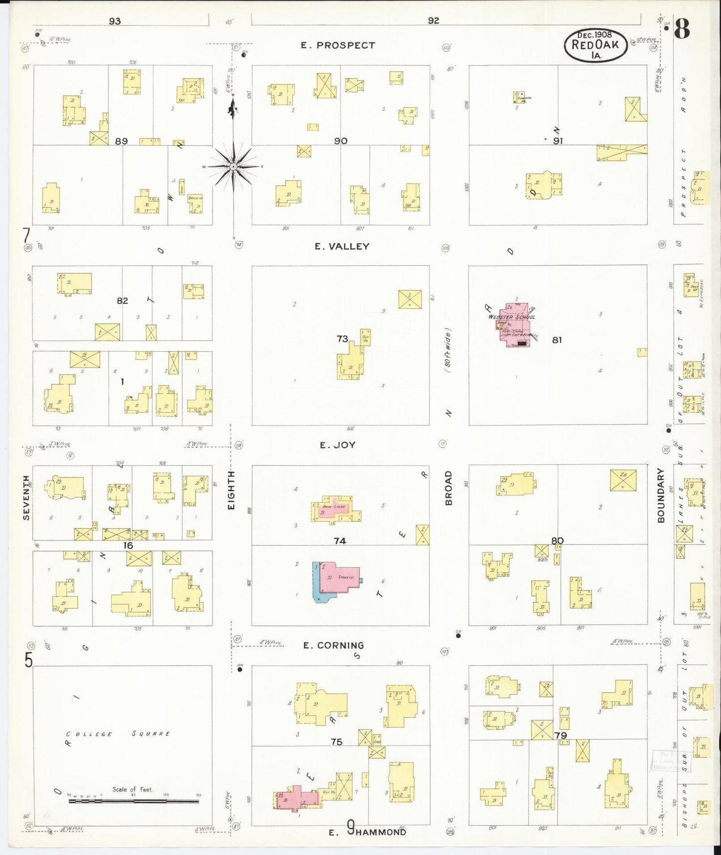 Sanborn Fire Insurance Map from Red Oak, Montgomery County, Iowa (1908), Sheet #0008 - Historic Sanborn Fire Insurance Map Print, vintage old map wall art