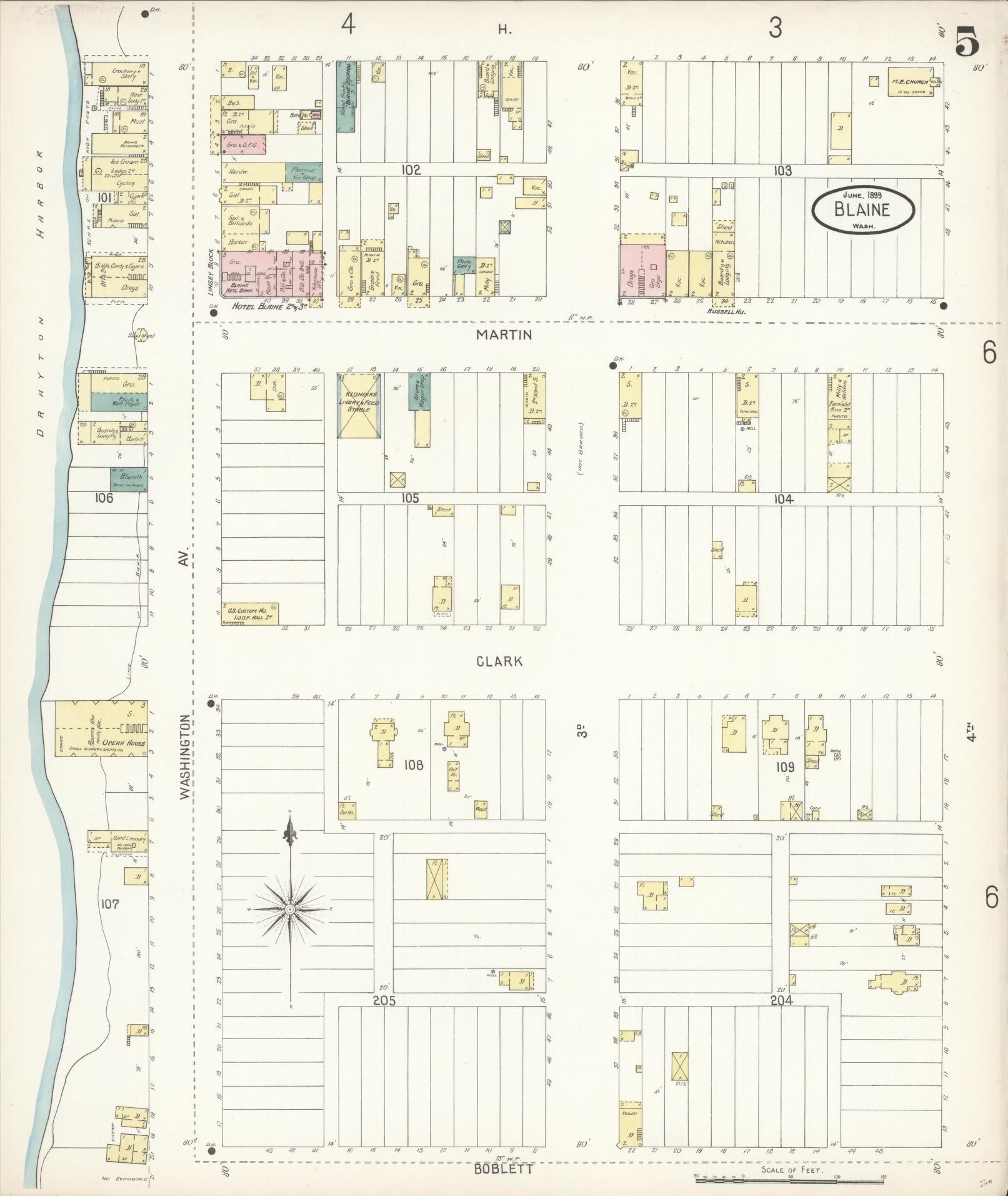 Sanborn Fire Insurance Map from Blaine, Whatcom County, Washington (1899), Sheet #0005 - Complete Map Set gallery image, historic Sanborn map, vintage wall art, Washington Washington