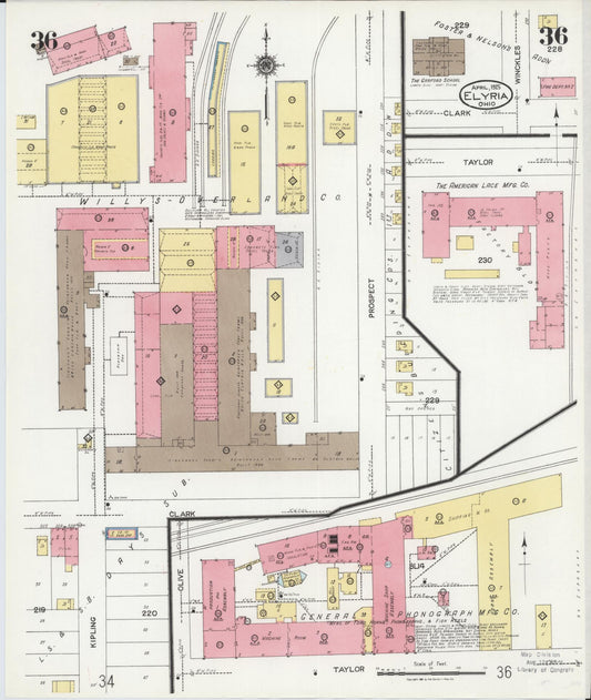 Sanborn Fire Insurance Map from Elyria, Lorain County, Ohio (1925), Sheet #0036 - Historic Sanborn Fire Insurance Map Print, vintage old map wall art, antique decor, genealogy gift, Ohio Ohio map