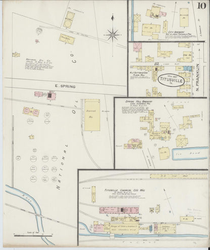 Sanborn Fire Insurance Map from Titusville, Crawford County, Pennsylvania (1887), Sheet #0010 - Historic Sanborn Fire Insurance Map Print, vintage old map wall art, antique decor, genealogy gift, Pennsylvania Pennsylvania map