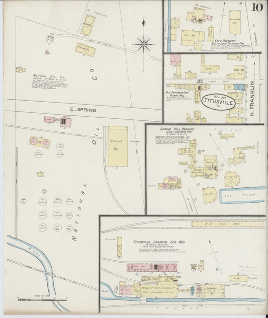 Sanborn Fire Insurance Map from Titusville, Crawford County, Pennsylvania (1887), Sheet #0010 - Historic Sanborn Fire Insurance Map Print, vintage old map wall art, antique decor, genealogy gift, Pennsylvania Pennsylvania map
