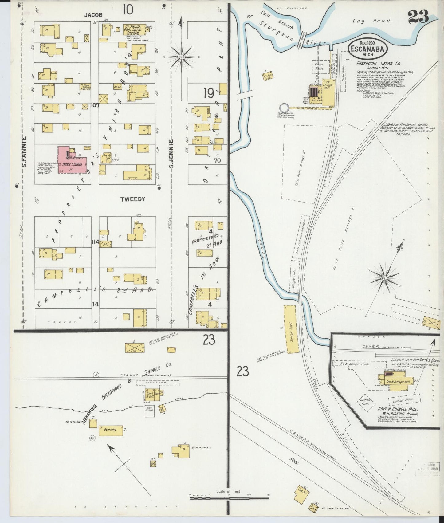 Sanborn Fire Insurance Map from Escanaba, Delta County, Michigan (1899), Sheet #0023 - Complete Map Set gallery image, historic Sanborn map, vintage wall art, Michigan Michigan