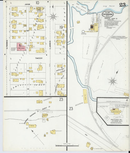 Sanborn Fire Insurance Map from Escanaba, Delta County, Michigan (1899), Sheet #0023 - Complete Map Set gallery image, historic Sanborn map, vintage wall art, Michigan Michigan