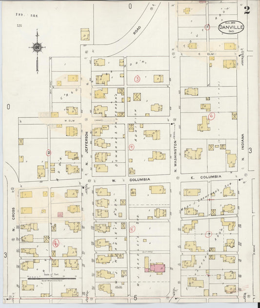 Sanborn Fire Insurance Map from Danville, Hendricks County, Indiana (1932), Sheet #0002 - Historic Sanborn Fire Insurance Map Print, vintage old map wall art, antique decor, genealogy gift, Indiana Indiana map