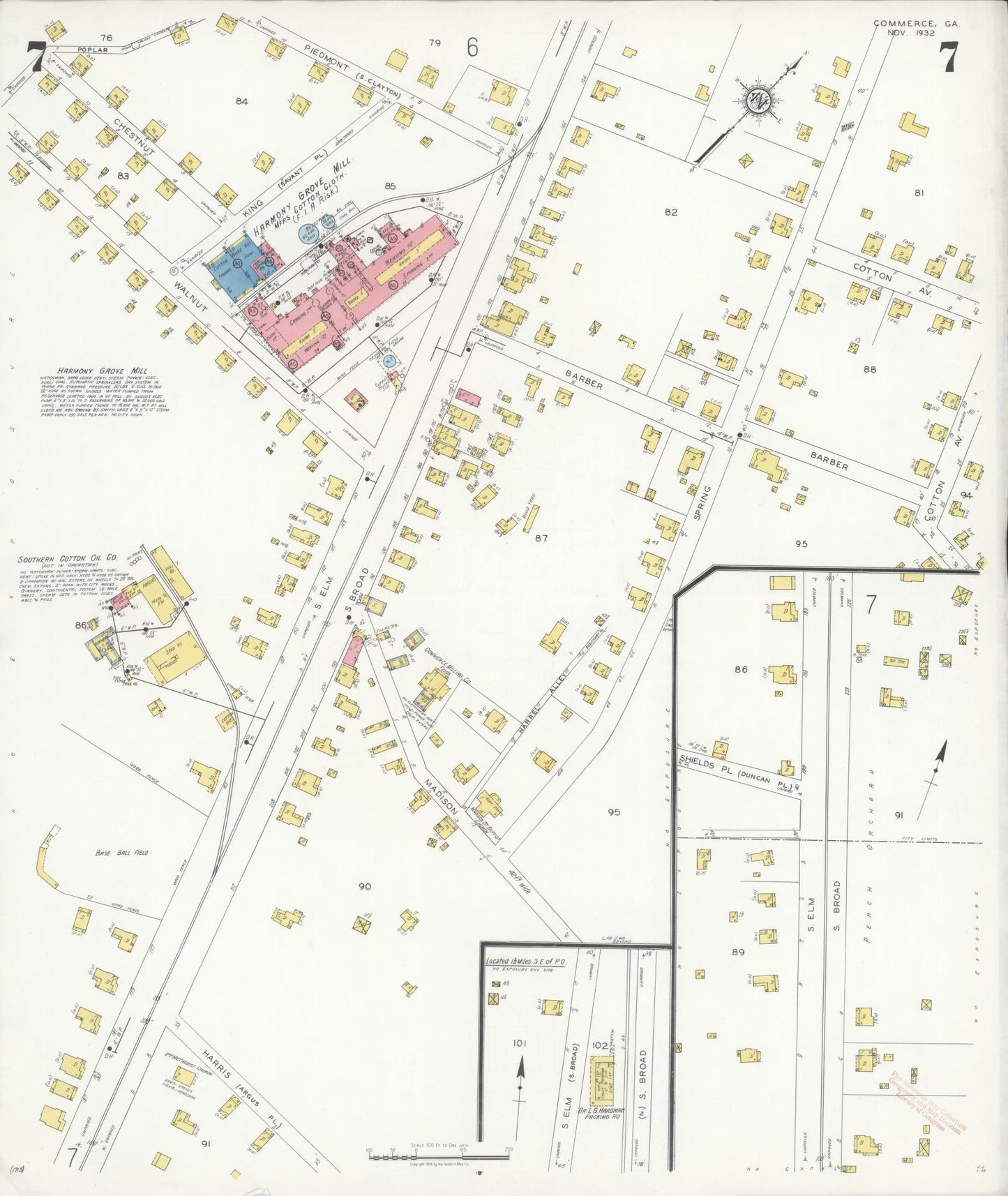 Sanborn Fire Insurance Map from Commerce, Jackson County, Georgia (1932), Sheet #0007 - Complete Map Set gallery image, historic Sanborn map, vintage wall art, Georgia Georgia