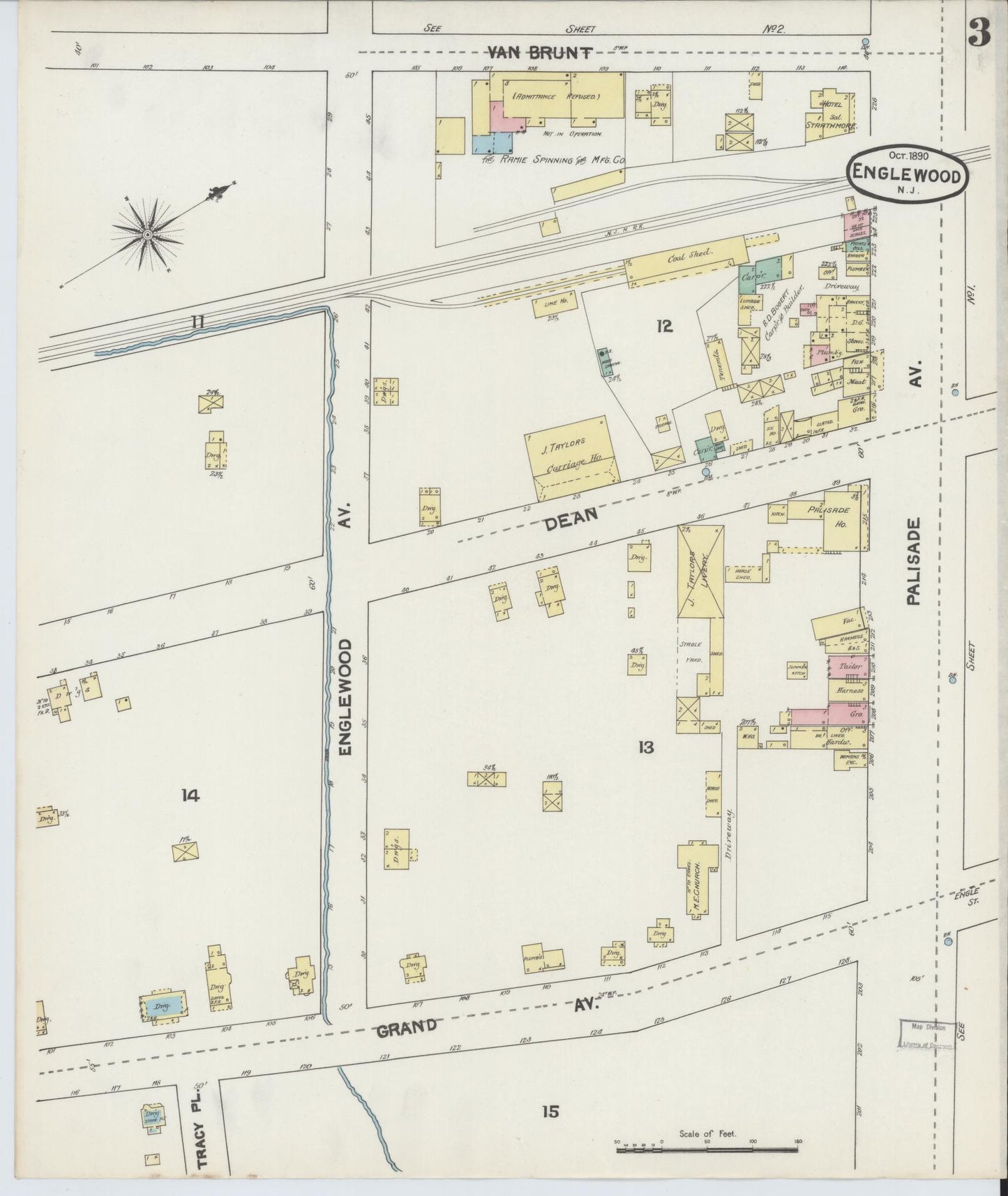 Sanborn Fire Insurance Map from Englewood, Bergen County, New Jersey (1890), Sheet #0003 - Complete Map Set gallery image, historic Sanborn map, vintage wall art, New Jersey New Jersey