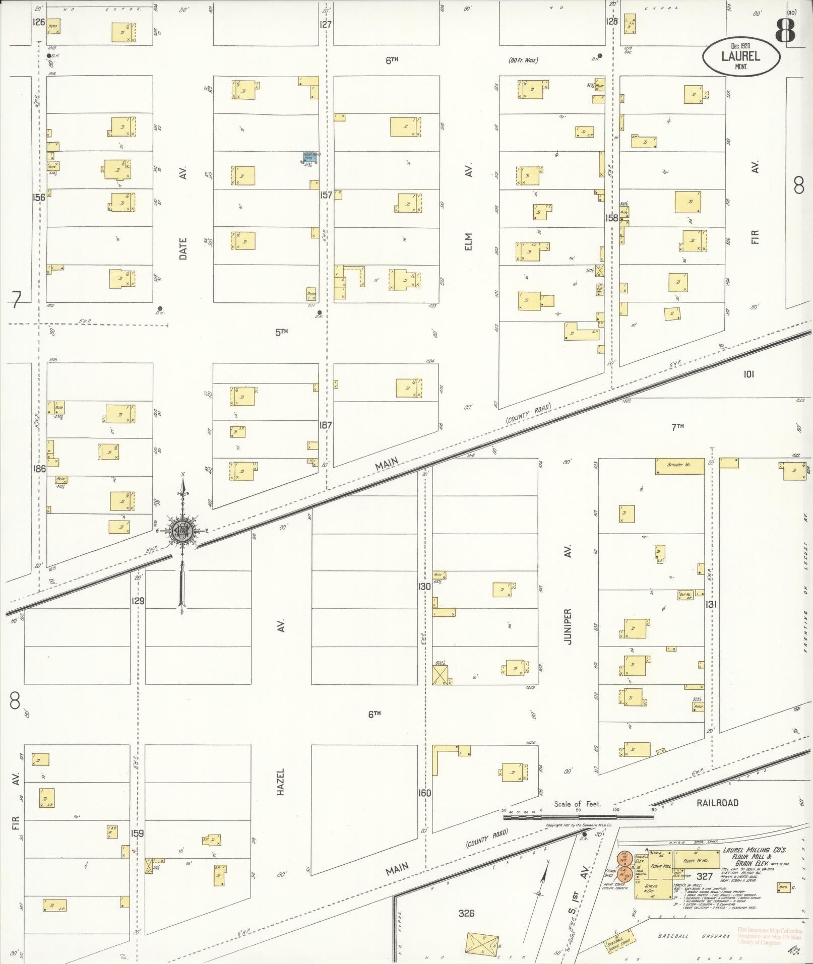 Sanborn Fire Insurance Map from Laurel, Yellowstone County, Montana (1920), Sheet #0008 - Historic Sanborn Fire Insurance Map Print, vintage old map wall art, antique decor, genealogy gift, Montana Montana map