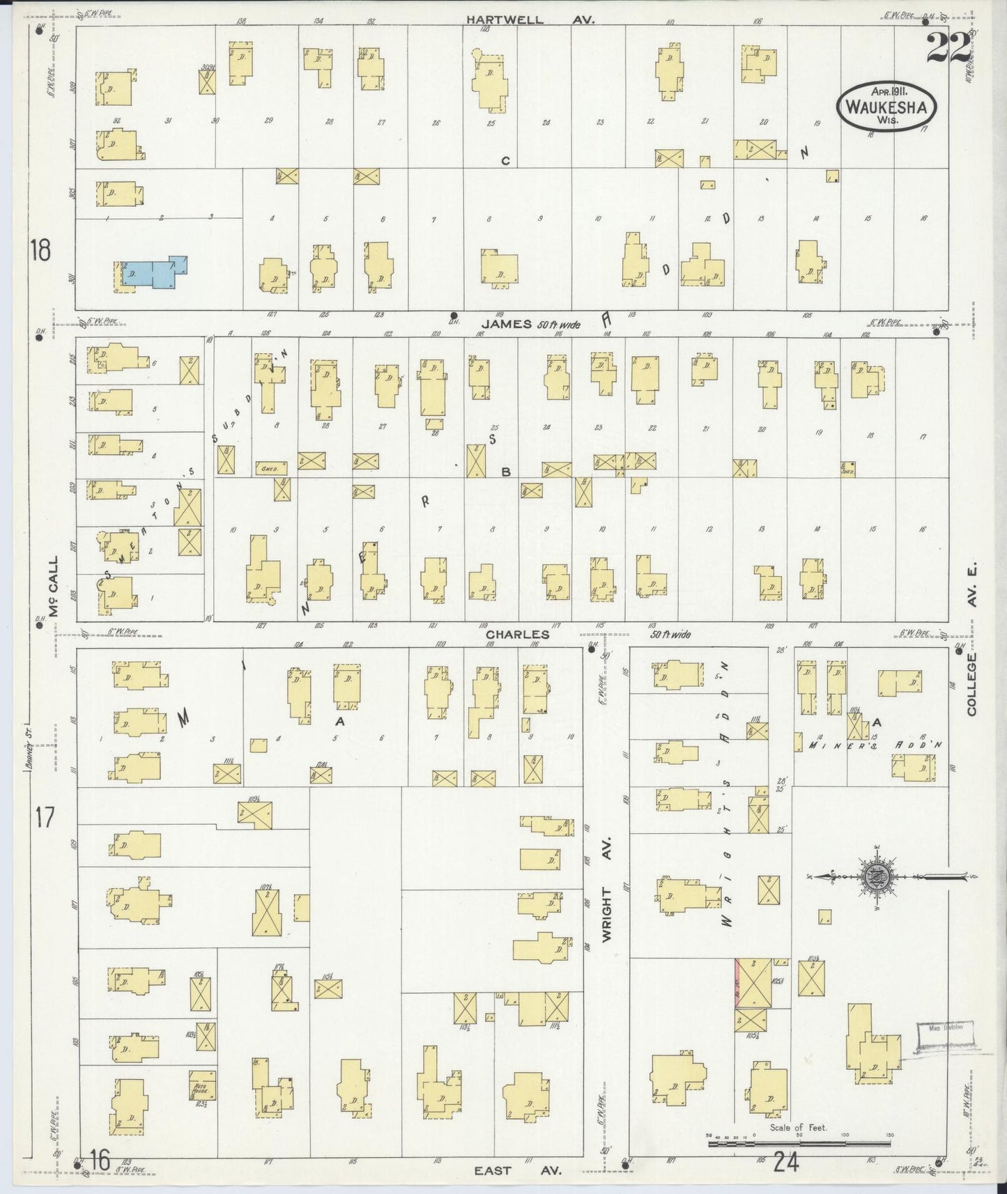Sanborn Fire Insurance Map from Waukesha, Waukesha County, Wisconsin (1911), Sheet #0022 - Complete Map Set gallery image, historic Sanborn map, vintage wall art, Wisconsin Wisconsin
