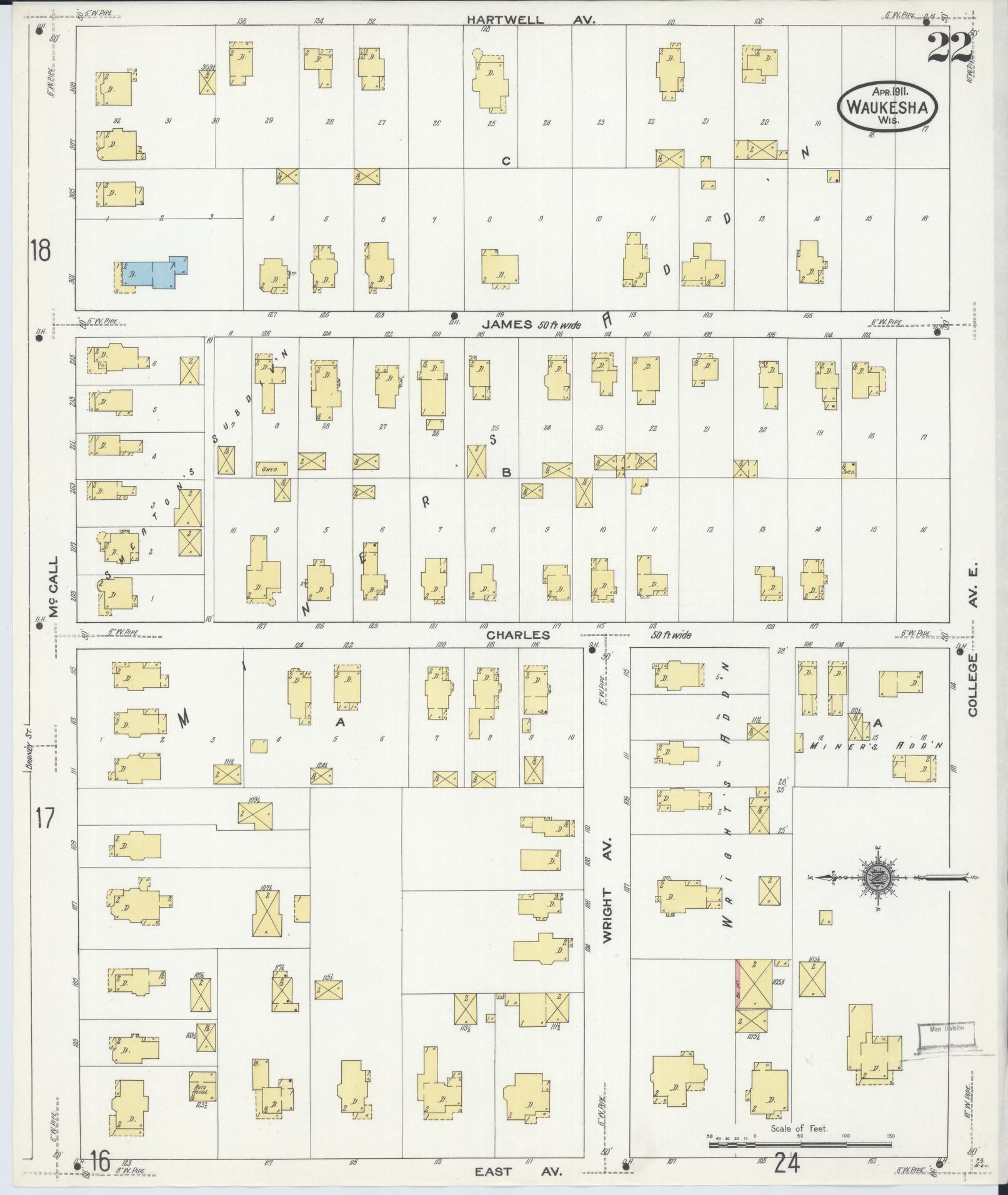 Sanborn Fire Insurance Map from Waukesha, Waukesha County, Wisconsin (1911), Sheet #0022 - Complete Map Set gallery image, historic Sanborn map, vintage wall art, Wisconsin Wisconsin