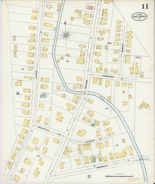 Sanborn Fire Insurance Map from Port Jervis, Orange County, New York (1900), Sheet #0011 - Historic Sanborn Fire Insurance Map Print, vintage old map wall art, antique decor, genealogy gift, New York New York map