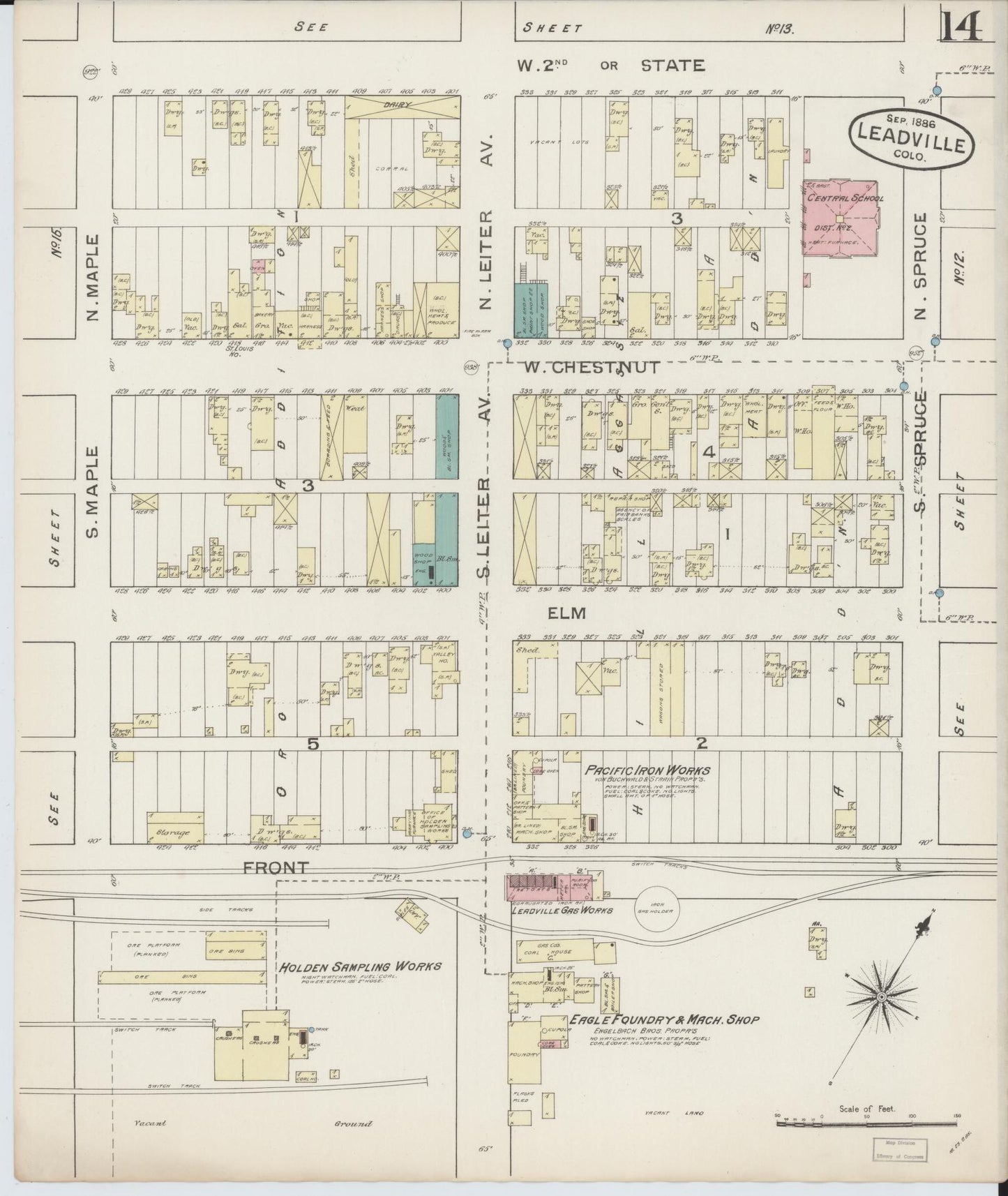 Sanborn Fire Insurance Map from Leadville, Lake County, Colorado (1886), Sheet #0014 - Historic Sanborn Fire Insurance Map Print, vintage old map wall art, antique decor, genealogy gift, Colorado Colorado map