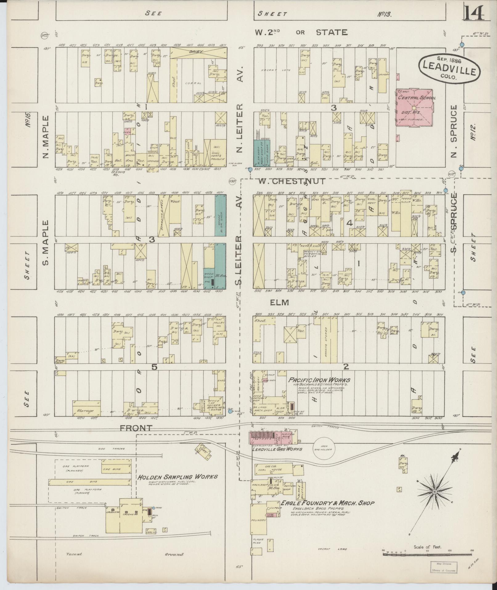 Sanborn Fire Insurance Map from Leadville, Lake County, Colorado (1886), Sheet #0014 - Historic Sanborn Fire Insurance Map Print, vintage old map wall art, antique decor, genealogy gift, Colorado Colorado map