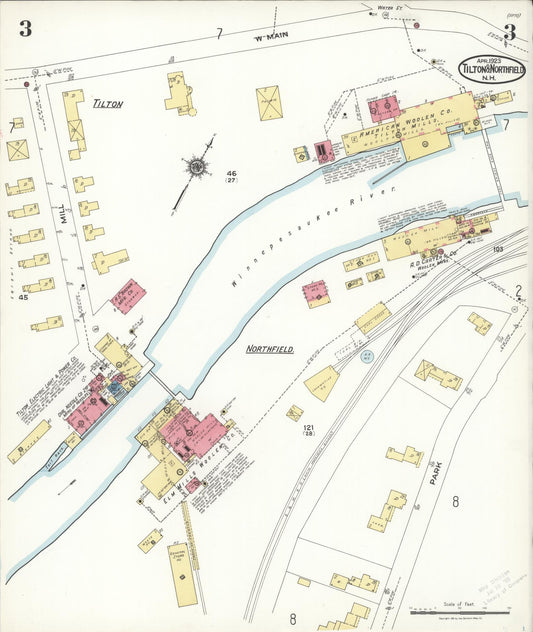 Sanborn Fire Insurance Map from Tilton, Belknap County, New Hampshire (1923), Sheet #0003 - Historic Sanborn Fire Insurance Map Print, vintage old map wall art, antique decor, genealogy gift, New Hampshire New Hampshire map