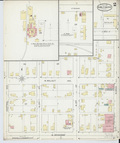 Sanborn Fire Insurance Map from North Baltimore, Wood County, Ohio (1893), Sheet #0002 - Complete Map Set gallery image, historic Sanborn map, vintage wall art, Ohio Ohio
