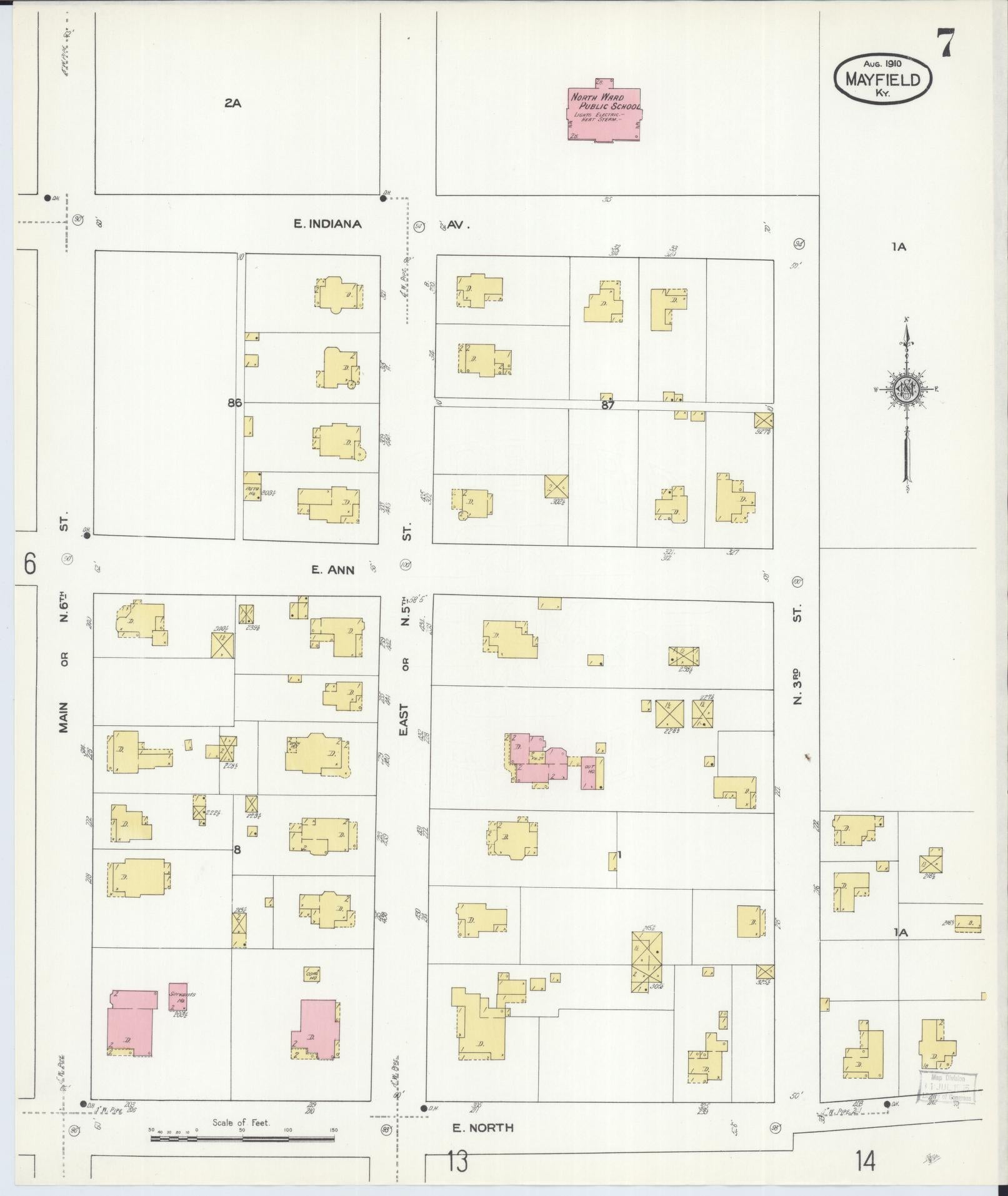 Sanborn Fire Insurance Map from Mayfield, Graves County, Kentucky (1910), Sheet #0007 - Historic Sanborn Fire Insurance Map Print, vintage old map wall art, antique decor, genealogy gift, Kentucky Kentucky map