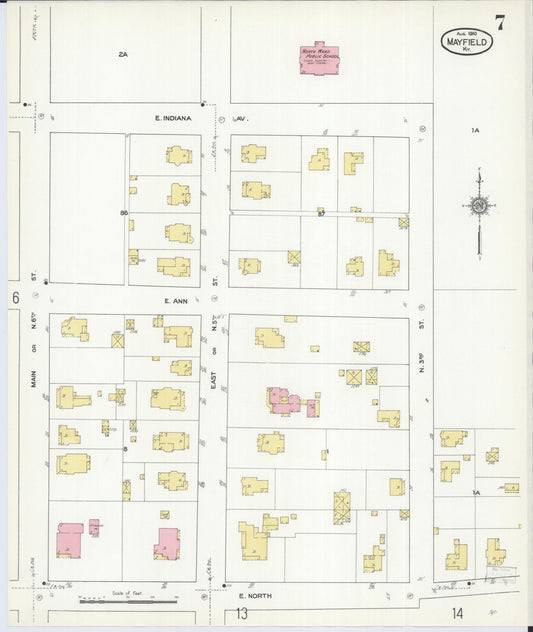 Sanborn Fire Insurance Map from Mayfield, Graves County, Kentucky (1910), Sheet #0007 - Historic Sanborn Fire Insurance Map Print, vintage old map wall art, antique decor, genealogy gift, Kentucky Kentucky map