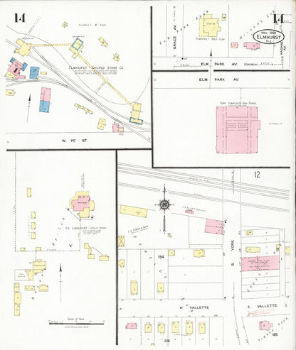 Sanborn Fire Insurance Map from Elmhurst, Du Page County, Illinois (1924), Sheet #0014 - Complete Map Set gallery image, historic Sanborn map, vintage wall art, Illinois Illinois