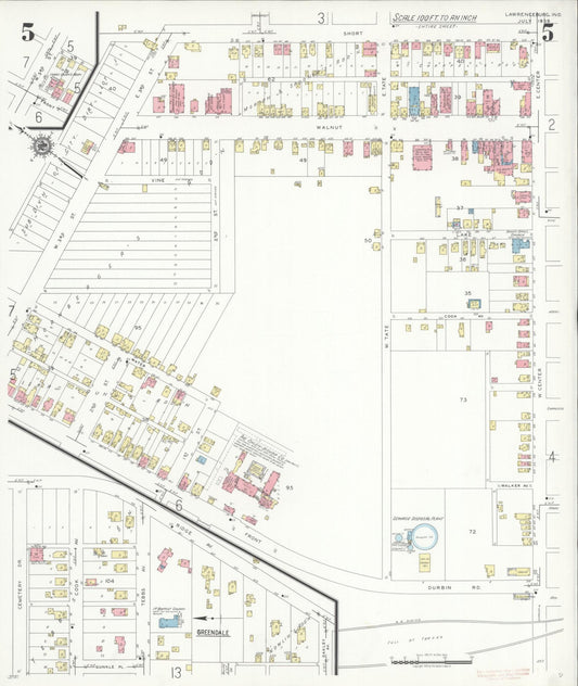 Sanborn Fire Insurance Map from Lawrenceburg, Dearborn County, Indiana (1939), Sheet #0005 - Historic Sanborn Fire Insurance Map Print, vintage old map wall art, antique decor, genealogy gift, Indiana Indiana map